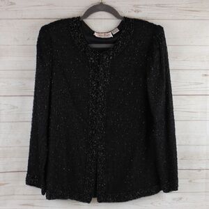 Laurence Kazar Black Beaded Cardigan Evening Formal Jacket Blazer L Vintage
